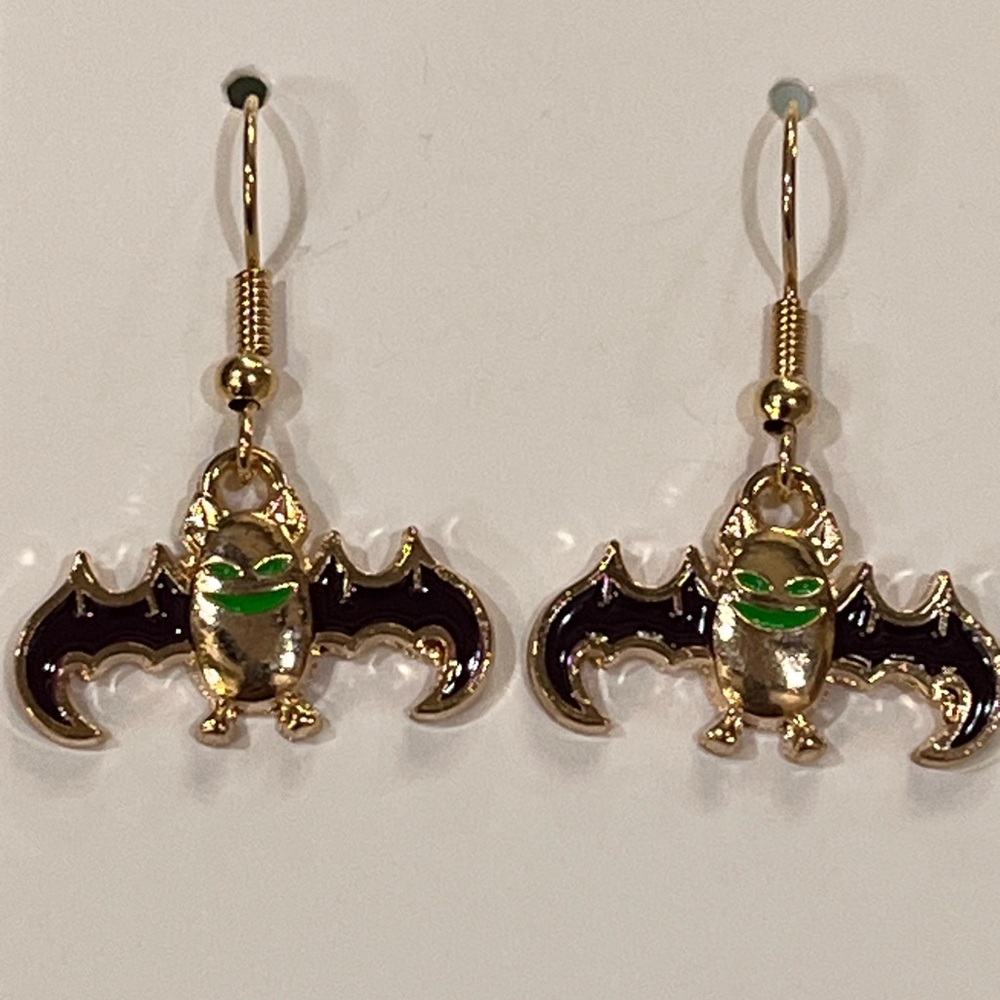 Gold Tone 3 pair Halloween Earrings with Enamel Design - Picture 4 of 7